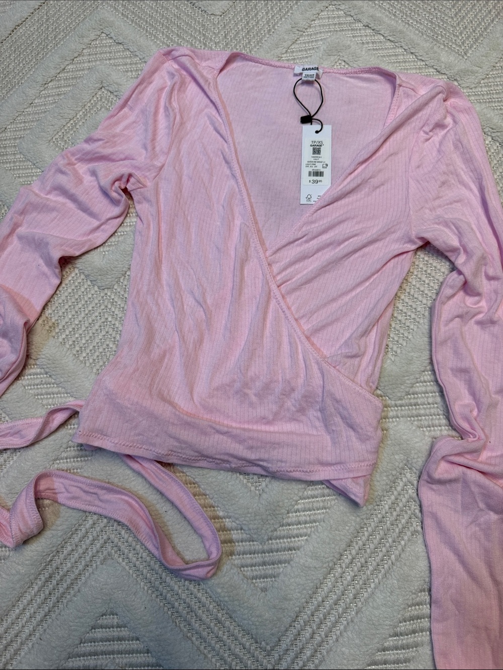 GARAGE - Light Pink Wrap Ribbed Long Sleeve